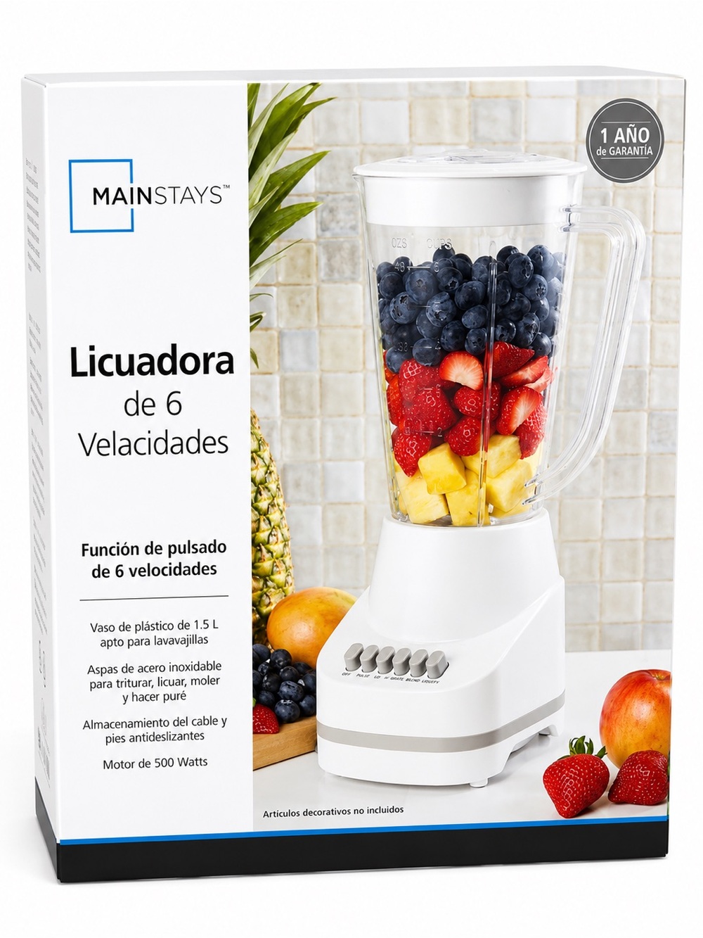 NEW Mainstays 6-Speed Blender 500W 48 oz 1.5L White Kitchen Appliance